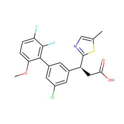 COc1ccc(F)c(F)c1-c1cc(Cl)cc([C@H](CC(=O)O)c2ncc(C)s2)c1 ZINC001772602182