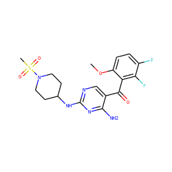 COc1ccc(F)c(F)c1C(=O)c1cnc(NC2CCN(S(C)(=O)=O)CC2)nc1N ZINC000013983251