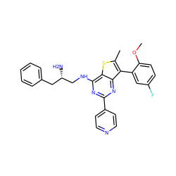 COc1ccc(F)cc1-c1c(C)sc2c(NC[C@@H](N)Cc3ccccc3)nc(-c3ccncc3)nc12 ZINC000223687791