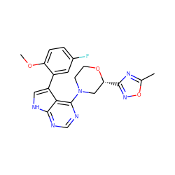 COc1ccc(F)cc1-c1c[nH]c2ncnc(N3CCO[C@H](c4noc(C)n4)C3)c12 ZINC000224864347