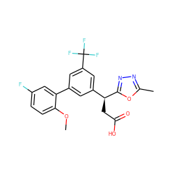 COc1ccc(F)cc1-c1cc([C@H](CC(=O)O)c2nnc(C)o2)cc(C(F)(F)F)c1 ZINC000219465817