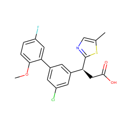 COc1ccc(F)cc1-c1cc(Cl)cc([C@H](CC(=O)O)c2ncc(C)s2)c1 ZINC001772593901