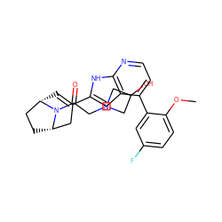 COc1ccc(F)cc1-c1ccnc2[nH]c(C3=C[C@H]4CC[C@@H](C3)N4C(=O)CN3CC(O)C3)cc12 ZINC001772606956
