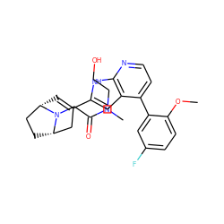 COc1ccc(F)cc1-c1ccnc2[nH]c(C3=C[C@H]4CC[C@@H](C3)N4CC(=O)N(C)CCO)cc12 ZINC000226081907