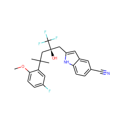 COc1ccc(F)cc1C(C)(C)C[C@@](O)(Cc1cc2cc(C#N)ccc2[nH]1)C(F)(F)F ZINC000073129956
