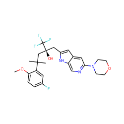 COc1ccc(F)cc1C(C)(C)C[C@@](O)(Cc1cc2cc(N3CCOCC3)ncc2[nH]1)C(F)(F)F ZINC000165199595