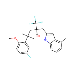 COc1ccc(F)cc1C(C)(C)C[C@](O)(Cc1cc2c(C)cccc2[nH]1)C(F)(F)F ZINC000038389259