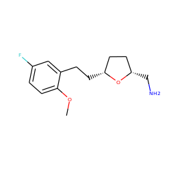 COc1ccc(F)cc1CC[C@@H]1CC[C@H](CN)O1 ZINC000040846536