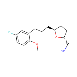COc1ccc(F)cc1CCC[C@H]1CC[C@H](CN)O1 ZINC000040863024