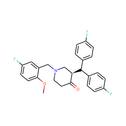COc1ccc(F)cc1CN1CCC(=O)[C@H](C(c2ccc(F)cc2)c2ccc(F)cc2)C1 ZINC000072105365