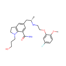 COc1ccc(F)cc1OCCN[C@@H](C)Cc1cc2c(c(C(N)=O)c1)N(CCCO)CC2 ZINC000653835890