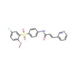 COc1ccc(F)cc1S(=O)(=O)c1ccc(NC(=O)/C=C/c2cccnc2)cc1 ZINC000142345149