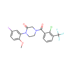 COc1ccc(I)cc1N1CCN(C(=O)c2cccc(C(F)(F)F)c2Cl)CC1=O ZINC000059287553