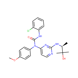 COc1ccc(N(C(=O)Nc2ccccc2Cl)c2ccnc(N[C@@H](C)C(C)(C)O)n2)cc1 ZINC000016052060