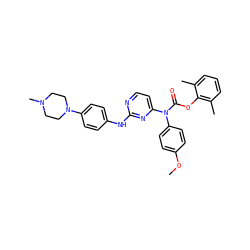 COc1ccc(N(C(=O)Oc2c(C)cccc2C)c2ccnc(Nc3ccc(N4CCN(C)CC4)cc3)n2)cc1 ZINC000014965410