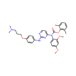 COc1ccc(N(C(=O)Oc2c(C)cccc2C)c2ccnc(Nc3ccc(OCCCN(C)C)cc3)n2)c(OC)c1 ZINC000014965452