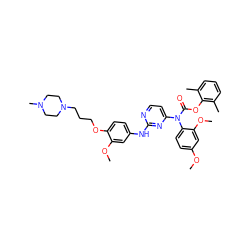 COc1ccc(N(C(=O)Oc2c(C)cccc2C)c2ccnc(Nc3ccc(OCCCN4CCN(C)CC4)c(OC)c3)n2)c(OC)c1 ZINC000036758584