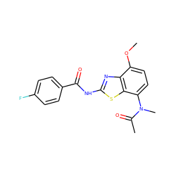 COc1ccc(N(C)C(C)=O)c2sc(NC(=O)c3ccc(F)cc3)nc12 ZINC000003816740