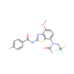 COc1ccc(N(CC(F)(F)F)C(C)=O)c2sc(NC(=O)c3ccc(F)cc3)nc12 ZINC000053298495