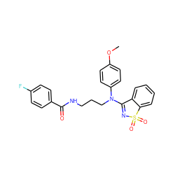 COc1ccc(N(CCCNC(=O)c2ccc(F)cc2)C2=NS(=O)(=O)c3ccccc32)cc1 ZINC000064560493