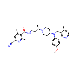 COc1ccc(N(Cc2cnccc2C)C2CCN([C@H](C)CCNC(=O)c3c(C)cc(C#N)nc3C)CC2)cc1 ZINC000082156762