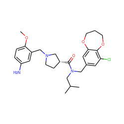 COc1ccc(N)cc1CN1CC[C@@H](C(=O)N(Cc2cc(Cl)c3c(c2)OCCCO3)CC(C)C)C1 ZINC000114099188