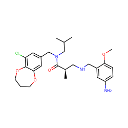 COc1ccc(N)cc1CNC[C@@H](C)C(=O)N(Cc1cc(Cl)c2c(c1)OCCCO2)CC(C)C ZINC000148793778