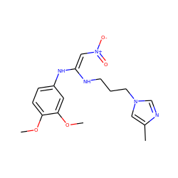 COc1ccc(N/C(=C/[N+](=O)[O-])NCCCn2cnc(C)c2)cc1OC ZINC000139823649