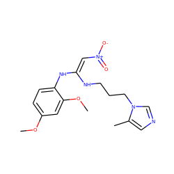 COc1ccc(N/C(=C/[N+](=O)[O-])NCCCn2cncc2C)c(OC)c1 ZINC000147412580