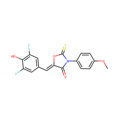 COc1ccc(N2C(=O)/C(=C/c3cc(F)c(O)c(F)c3)OC2=S)cc1 ZINC000084596591