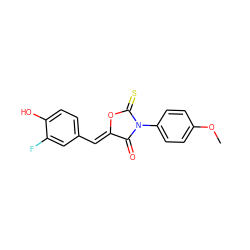 COc1ccc(N2C(=O)/C(=C/c3ccc(O)c(F)c3)OC2=S)cc1 ZINC000084635017