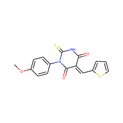 COc1ccc(N2C(=O)/C(=C/c3cccs3)C(=O)NC2=S)cc1 ZINC000001247089