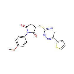 COc1ccc(N2C(=O)C[C@H](SC(=N)N/N=C(\C)c3cccs3)C2=O)cc1 ZINC000017835778