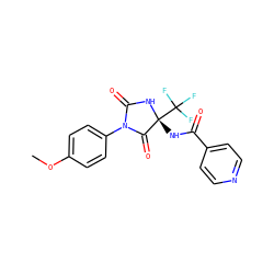 COc1ccc(N2C(=O)N[C@](NC(=O)c3ccncc3)(C(F)(F)F)C2=O)cc1 ZINC000002374036
