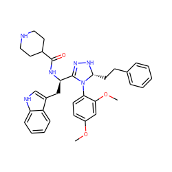 COc1ccc(N2C([C@@H](Cc3c[nH]c4ccccc34)NC(=O)C3CCNCC3)=NN[C@@H]2CCc2ccccc2)c(OC)c1 ZINC000028870776