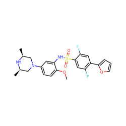 COc1ccc(N2C[C@H](C)N[C@H](C)C2)cc1NS(=O)(=O)c1cc(F)c(-c2ccco2)cc1F ZINC000095598523