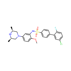 COc1ccc(N2C[C@H](C)N[C@H](C)C2)cc1NS(=O)(=O)c1ccc(-c2cc(Cl)ccc2F)cc1 ZINC000029125313