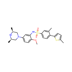 COc1ccc(N2C[C@H](C)N[C@H](C)C2)cc1NS(=O)(=O)c1ccc(-c2ccc(C)s2)c(C)c1 ZINC000095598546
