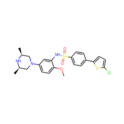 COc1ccc(N2C[C@H](C)N[C@H](C)C2)cc1NS(=O)(=O)c1ccc(-c2ccc(Cl)s2)cc1 ZINC000095598518