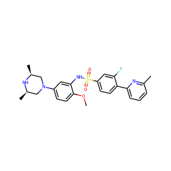 COc1ccc(N2C[C@H](C)N[C@H](C)C2)cc1NS(=O)(=O)c1ccc(-c2cccc(C)n2)c(F)c1 ZINC000095598562