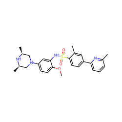 COc1ccc(N2C[C@H](C)N[C@H](C)C2)cc1NS(=O)(=O)c1ccc(-c2cccc(C)n2)cc1C ZINC000095598602