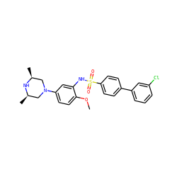 COc1ccc(N2C[C@H](C)N[C@H](C)C2)cc1NS(=O)(=O)c1ccc(-c2cccc(Cl)c2)cc1 ZINC000095598544