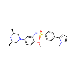 COc1ccc(N2C[C@H](C)N[C@H](C)C2)cc1NS(=O)(=O)c1ccc(-c2cccn2C)cc1 ZINC000034598022