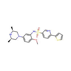 COc1ccc(N2C[C@H](C)N[C@H](C)C2)cc1NS(=O)(=O)c1ccc(-c2cccs2)nc1 ZINC000095598510