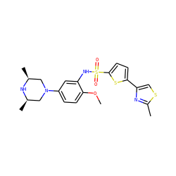 COc1ccc(N2C[C@H](C)N[C@H](C)C2)cc1NS(=O)(=O)c1ccc(-c2csc(C)n2)s1 ZINC000095598579