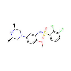 COc1ccc(N2C[C@H](C)N[C@H](C)C2)cc1NS(=O)(=O)c1cccc(Cl)c1Cl ZINC000095598609