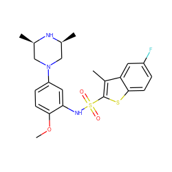 COc1ccc(N2C[C@H](C)N[C@H](C)C2)cc1NS(=O)(=O)c1sc2ccc(F)cc2c1C ZINC000095598626
