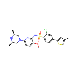 COc1ccc(N2C[C@H](C)N[C@H](C)C2)nc1NS(=O)(=O)c1ccc(-c2cc(C)cs2)cc1Cl ZINC000095598532