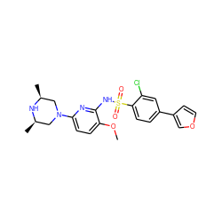 COc1ccc(N2C[C@H](C)N[C@H](C)C2)nc1NS(=O)(=O)c1ccc(-c2ccoc2)cc1Cl ZINC000043173790