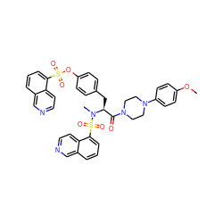 COc1ccc(N2CCN(C(=O)[C@H](Cc3ccc(OS(=O)(=O)c4cccc5cnccc45)cc3)N(C)S(=O)(=O)c3cccc4cnccc34)CC2)cc1 ZINC000095608625